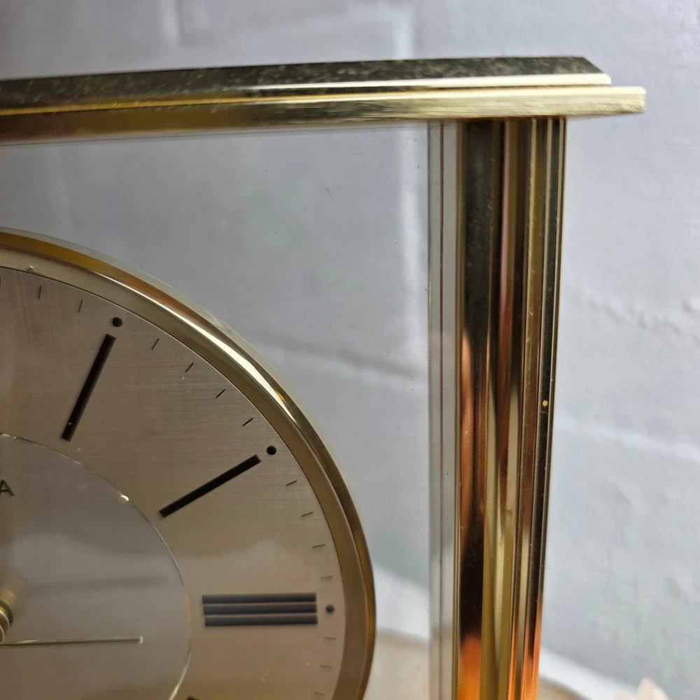 Vintage 90s Bulova Grand Prix B1700 Skeleton-Style Tabletop Mantel Clock